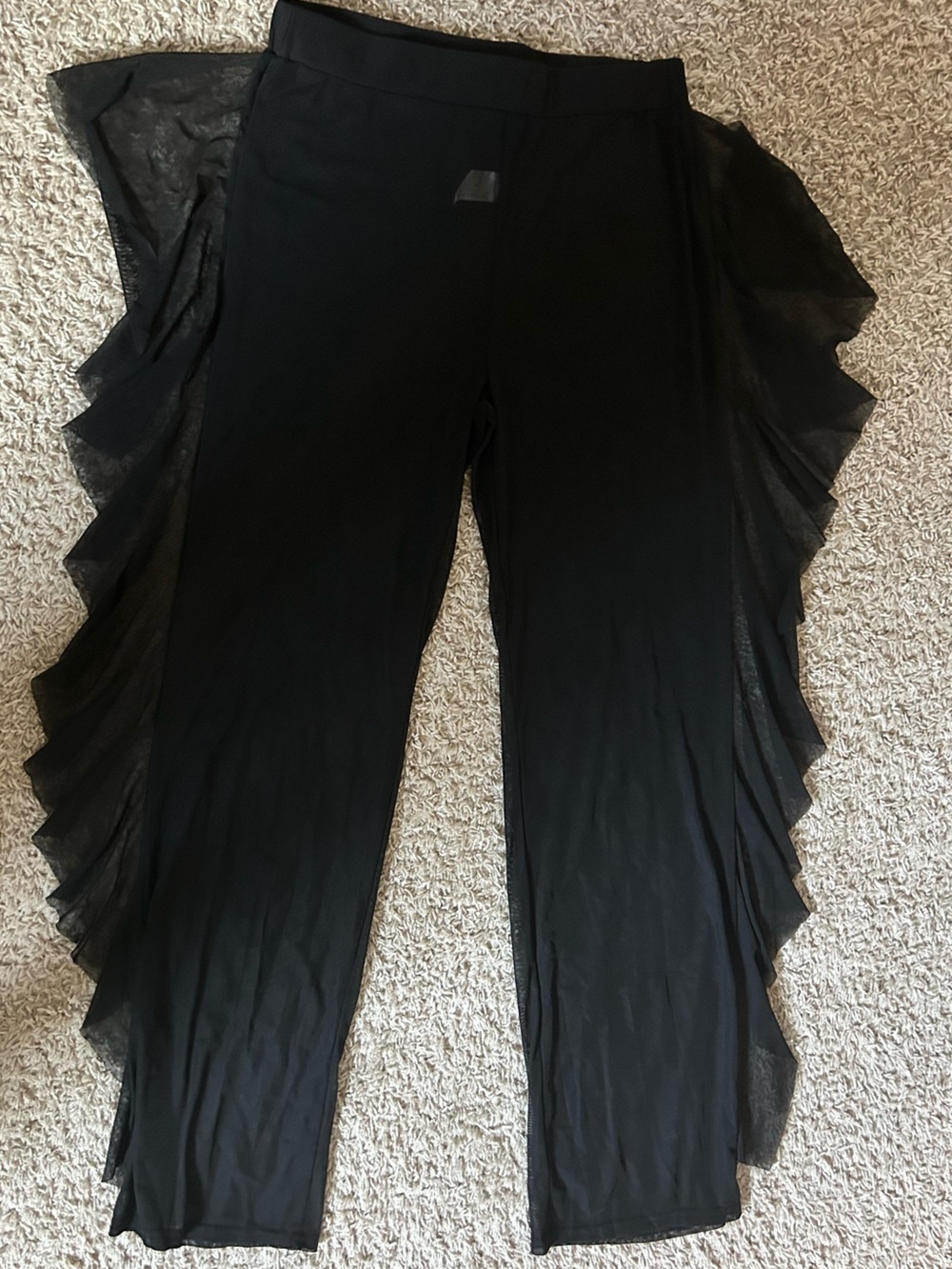 Black Mesh Side Ruffle Leggings